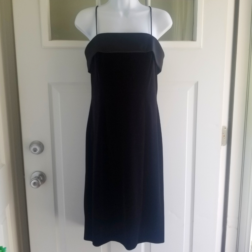 Alex Evenings Black Satin and Velvet Midi Dress - Sz 6